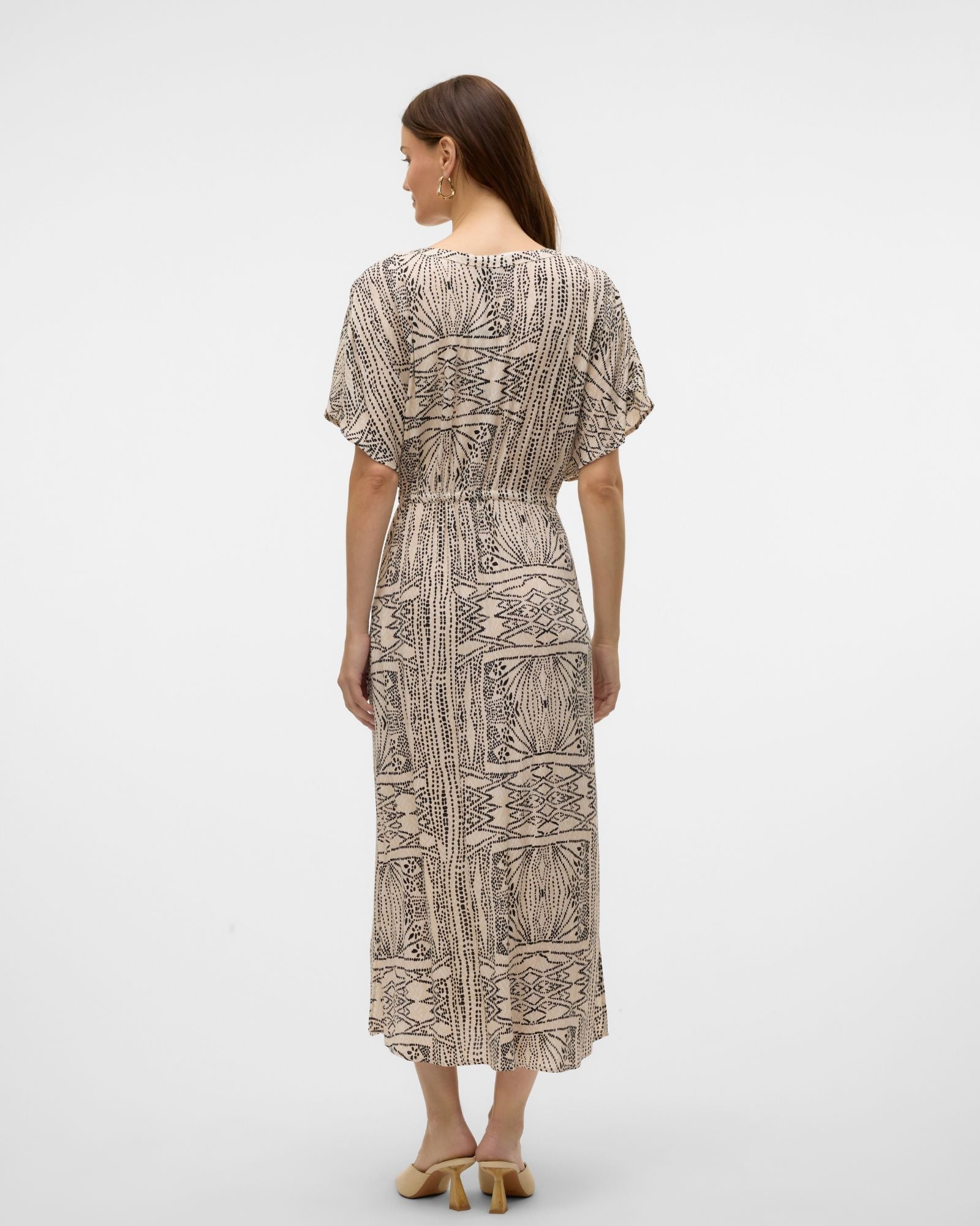 VMMENNY SLEEVED PRINTED MIDI DRESS
